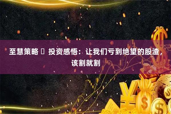 至慧策略 ️投资感悟：让我们亏到绝望的股渣，该割就割